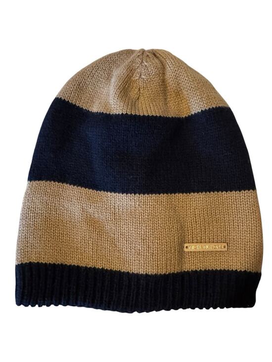 Michael Kors Accessories - Michael Kors NEW Beanie Hat Black and Tan Striped Knit Cap